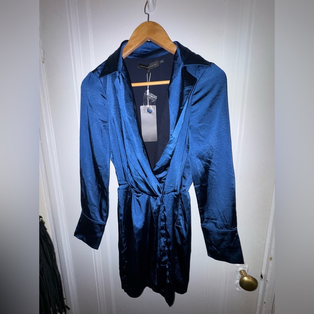 NWT - Endless Rose (Anthropologie) Shimmering Blue Satin Dress